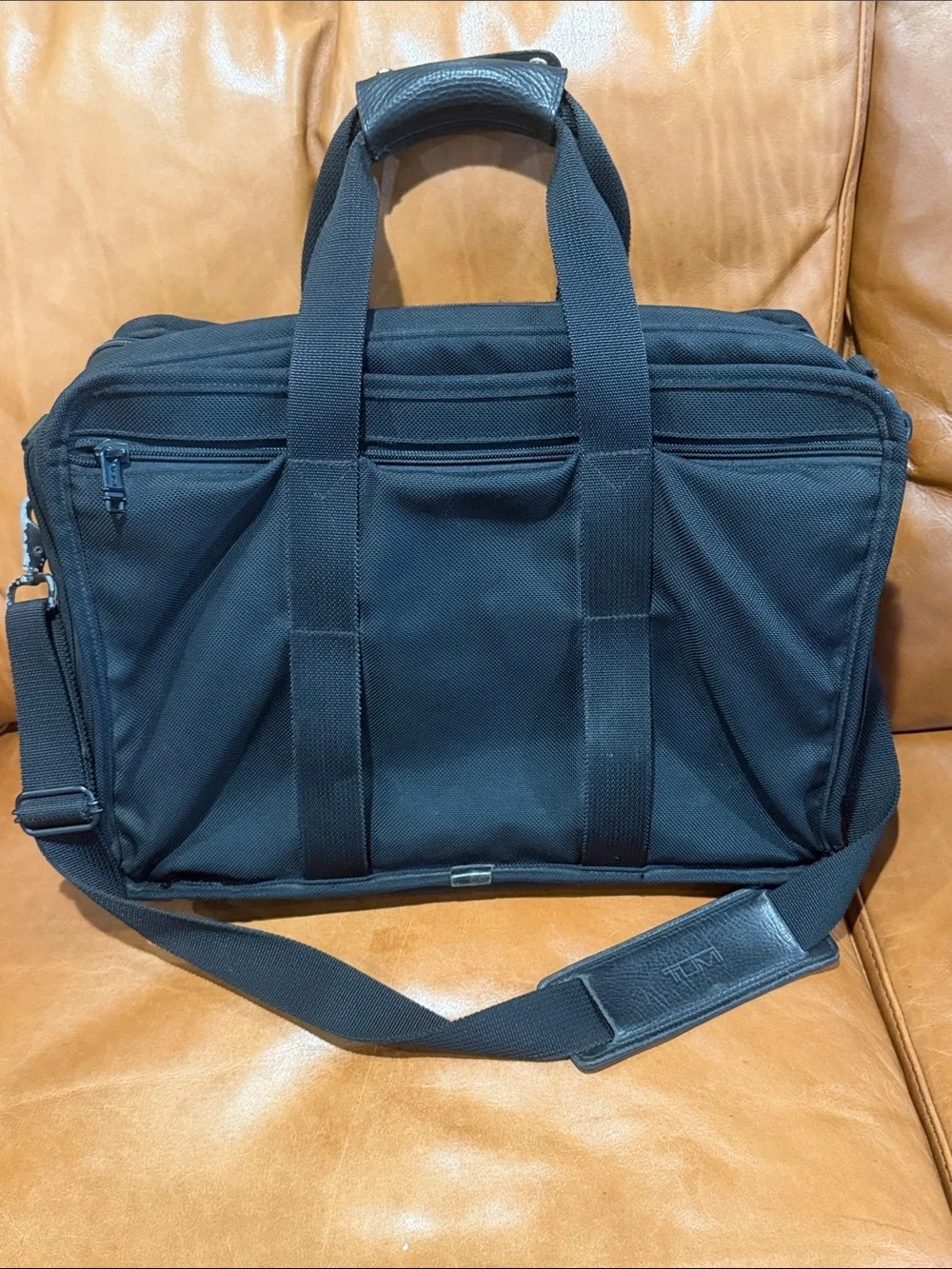 Tumi Black Laptop Briefcase with Top Handles and Shoulder Strap